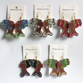 Wholesale Vintage Printed Wood Earrings