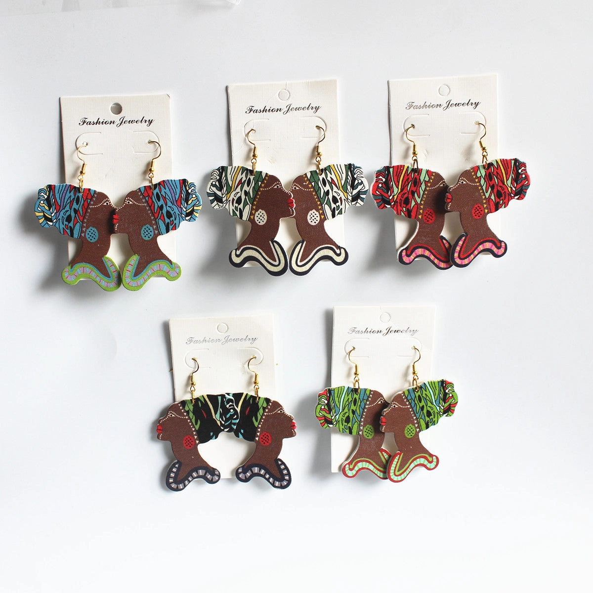 Wholesale Vintage Printed Wood Earrings