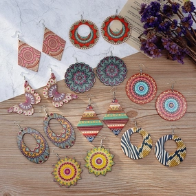 Wholesale Vintage Printed Wooden Earrings