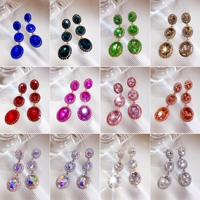 Wholesale Vintage Rhinestone Oval Exaggerated Alloy Earrings