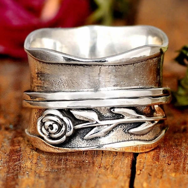 Wholesale Vintage Rotatable Rose Alloy Rings
