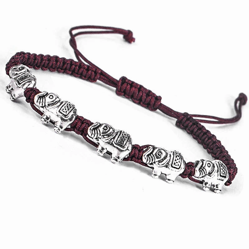 Wholesale Vintage Silver Elephant Cotton Thread Bracelet