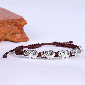 Wholesale Vintage Silver Elephant Cotton Thread Bracelet