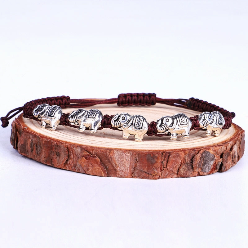 Wholesale Vintage Silver Elephant Cotton Thread Bracelet
