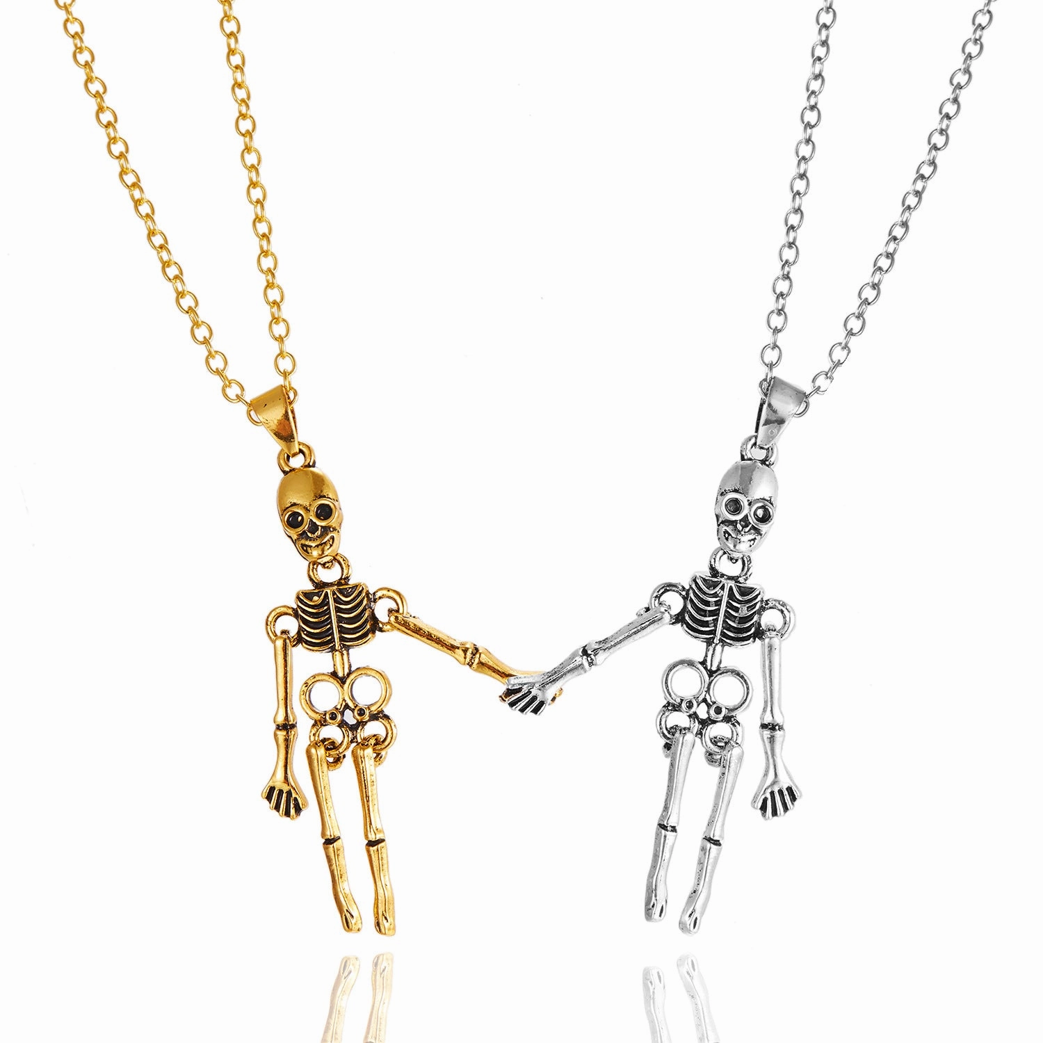 Wholesale Vintage Skeleton Ghost Love Magnetic Suction Handle Pendant Alloy Necklace