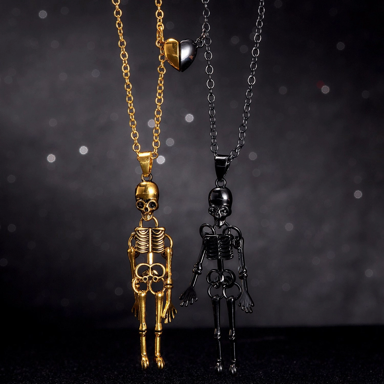 Wholesale Vintage Skeleton Ghost Love Magnetic Suction Handle Pendant Alloy Necklace