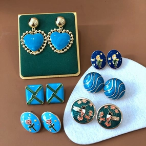 Wholesale Vintage Sky Blue Enamel Alloy Earrings