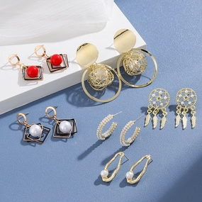 Wholesale Vintage Square Irregular Dream Catcher Pearl Earrings