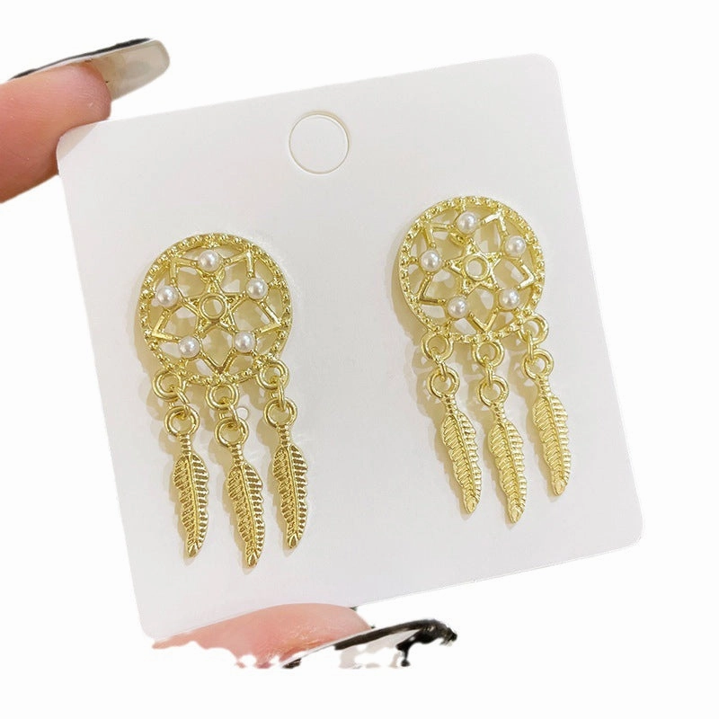 Wholesale Vintage Square Irregular Dream Catcher Pearl Earrings