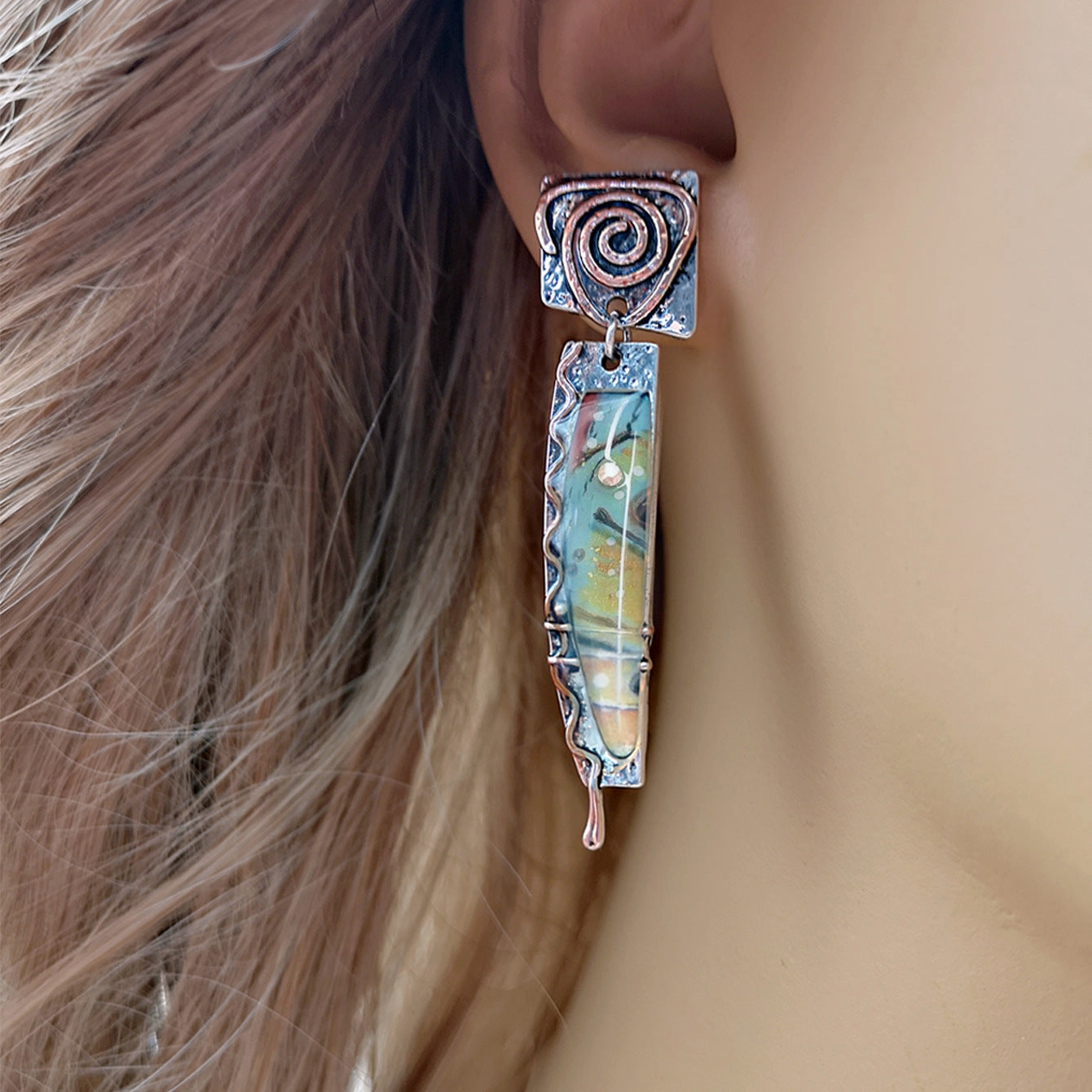 Wholesale Vintage Stained Glass Alloy Earrings