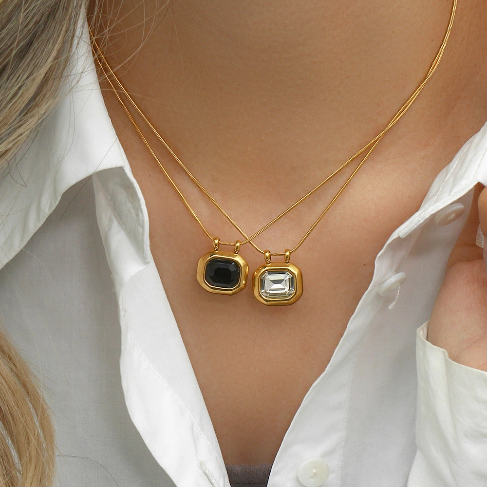 Wholesale Vintage Stainless Steel Plated 18K Gold Zircon Necklace