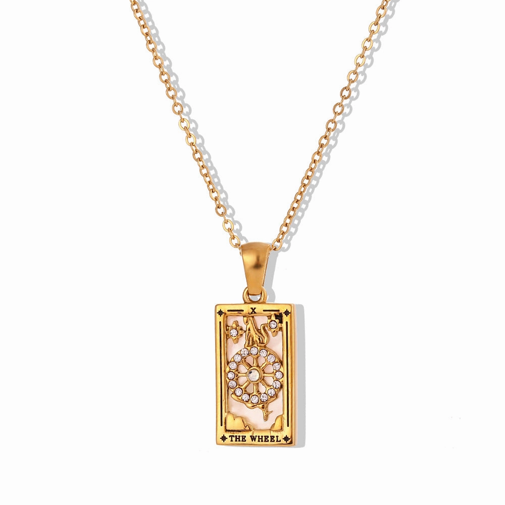 Wholesale Vintage Stainless Steel Rectangular Oil Dripping Zircon Tarot Card Necklace