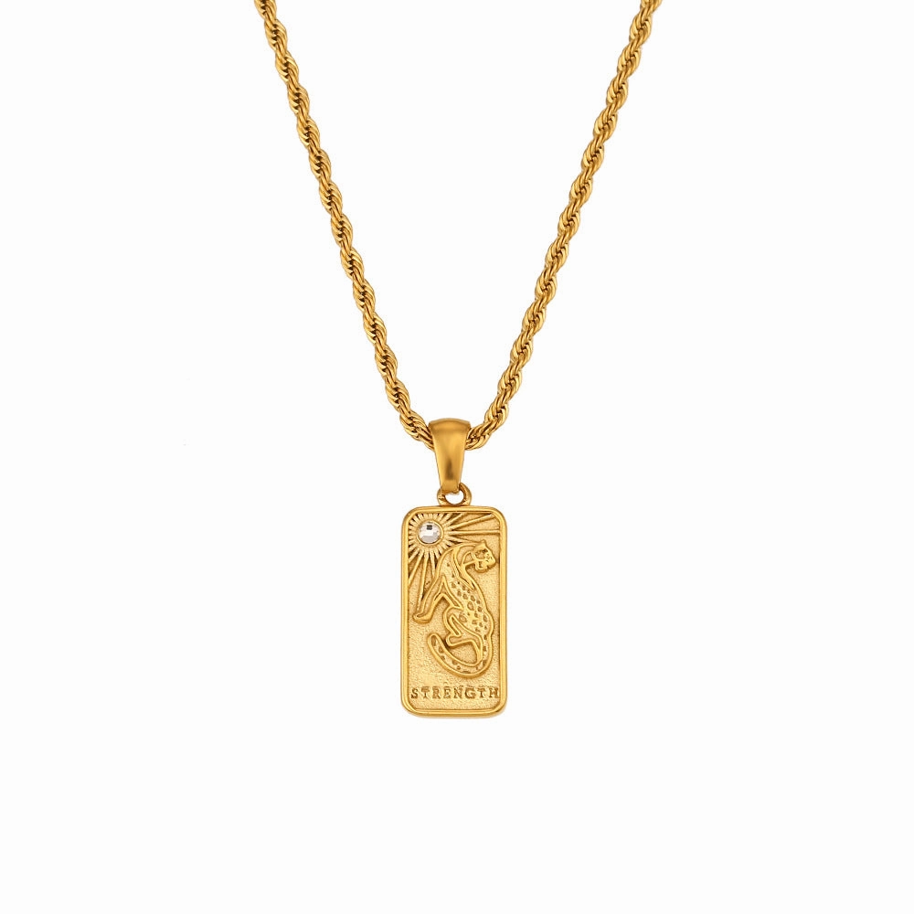 Wholesale Vintage Stainless Steel Rectangular Oil Dripping Zircon Tarot Card Necklace