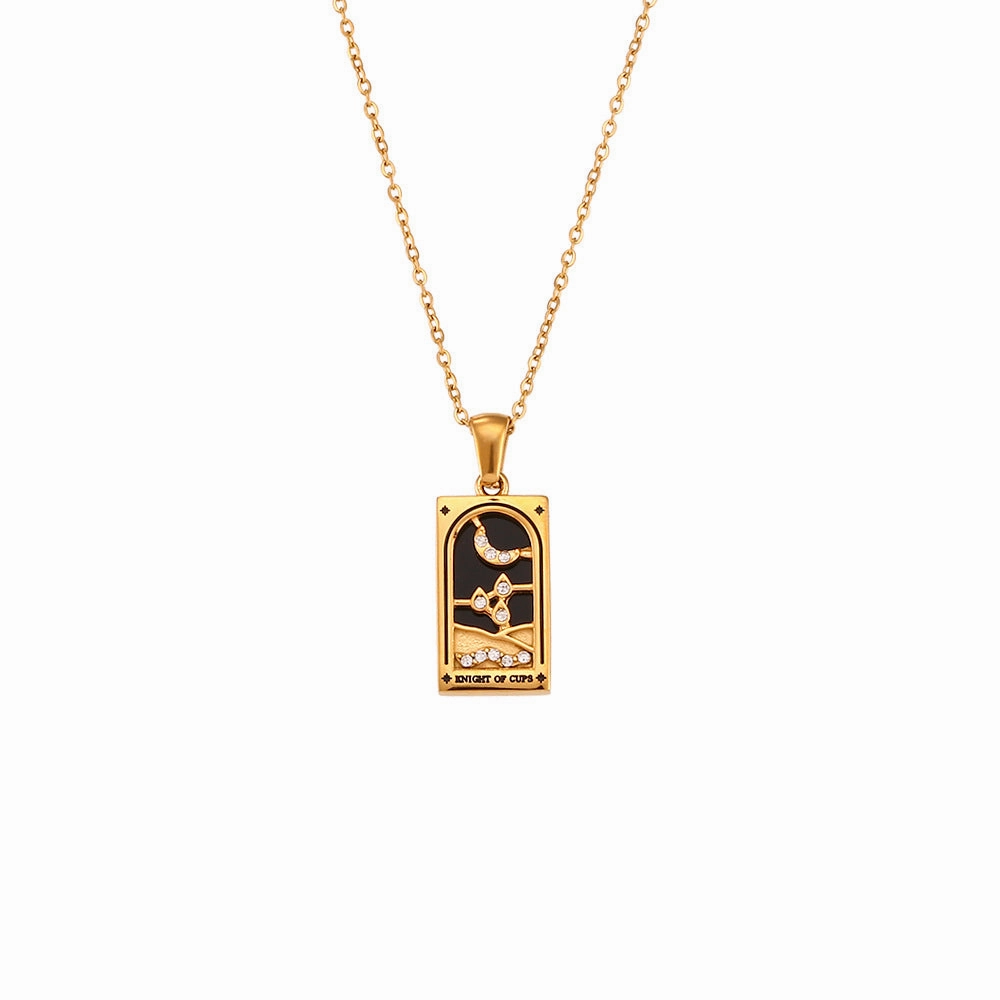 Wholesale Vintage Stainless Steel Rectangular Oil Dripping Zircon Tarot Card Necklace