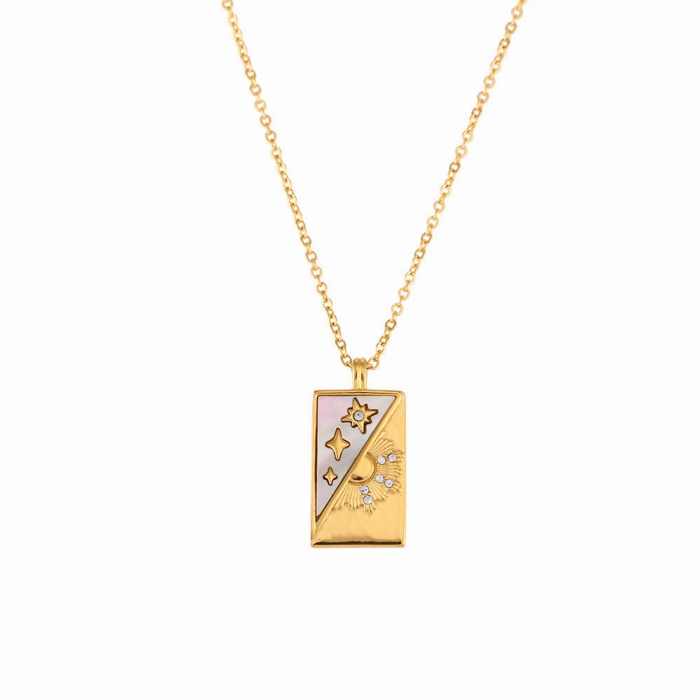 Wholesale Vintage Stainless Steel Rectangular Oil Dripping Zircon Tarot Card Necklace