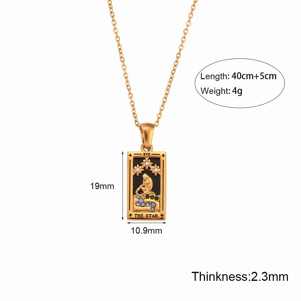 Wholesale Vintage Stainless Steel Rectangular Oil Dripping Zircon Tarot Card Necklace