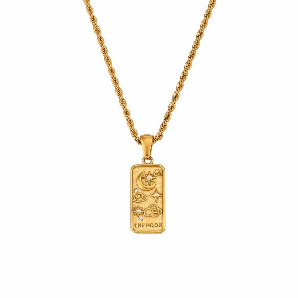 Wholesale Vintage Stainless Steel Rectangular Oil Dripping Zircon Tarot Card Necklace