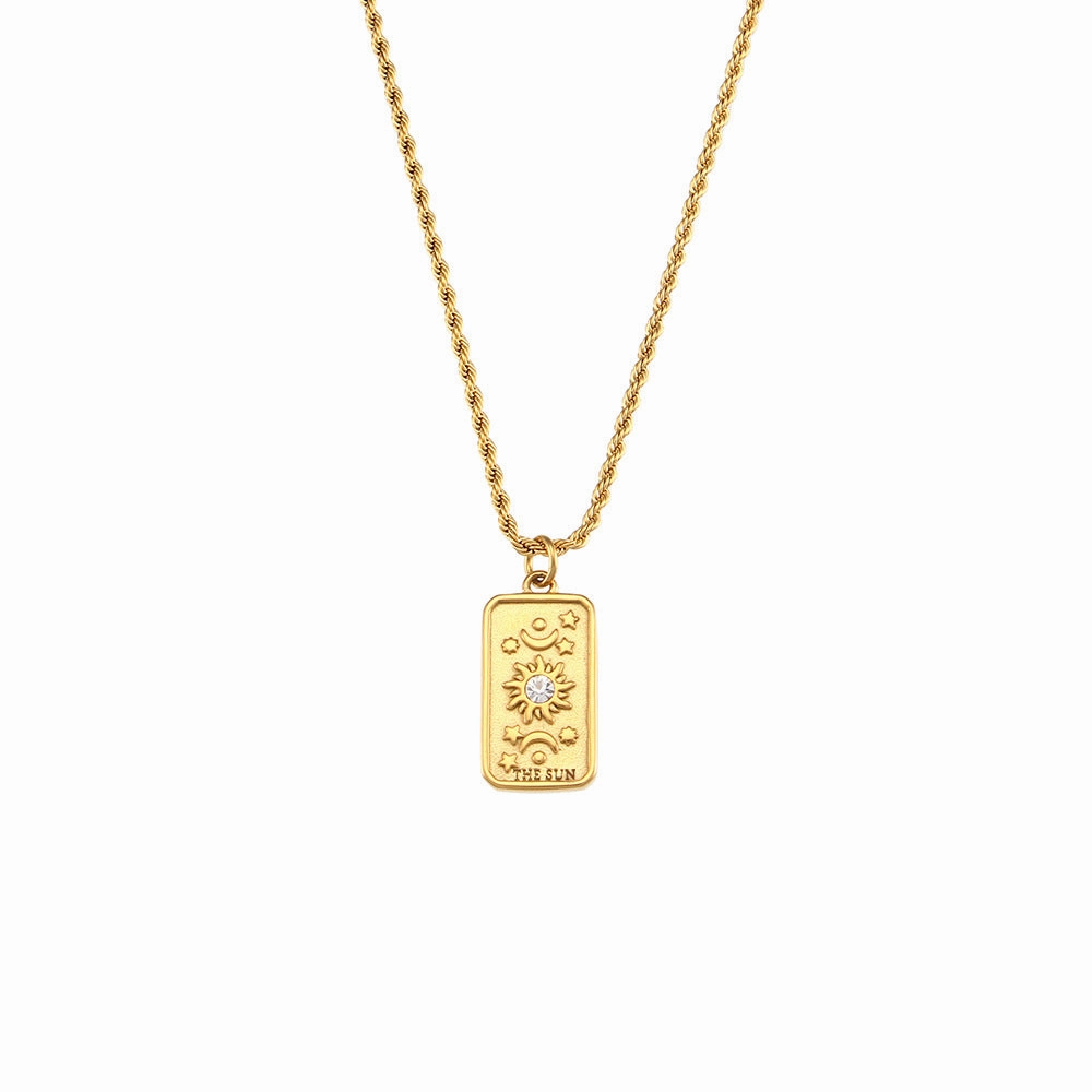 Wholesale Vintage Stainless Steel Rectangular Oil Dripping Zircon Tarot Card Necklace