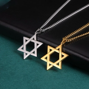 Wholesale Vintage Stainless Steel Six Pointed Star Necklace
