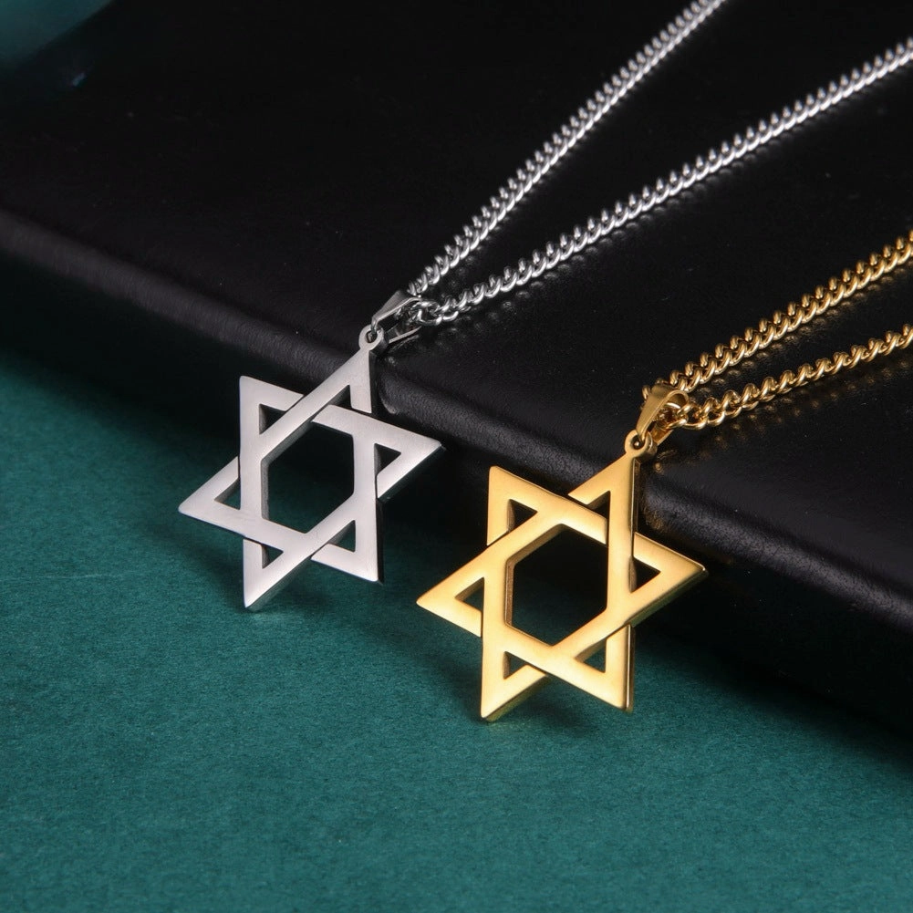 Wholesale Vintage Stainless Steel Six Pointed Star Necklace