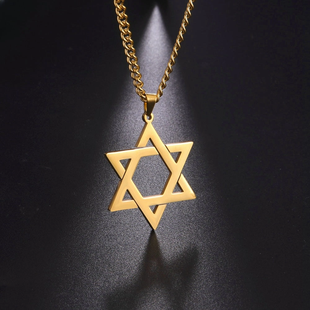 Wholesale Vintage Stainless Steel Six Pointed Star Necklace