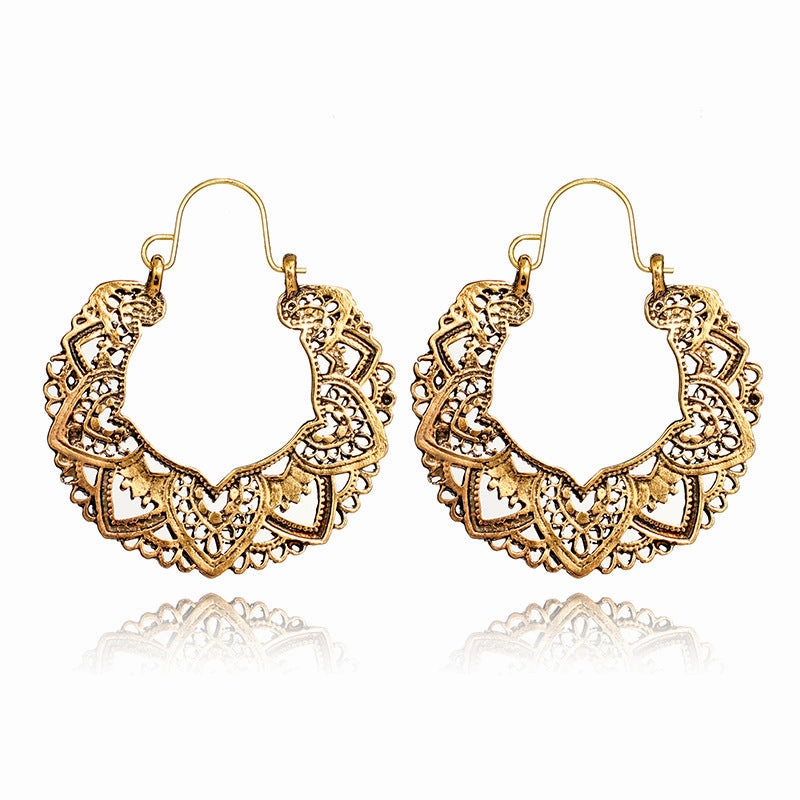 Wholesale Vintage Statemente Flower Heart Alloy Earrings