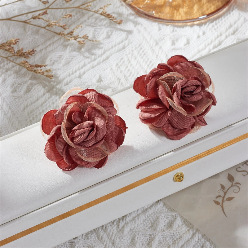 Wholesale Vintage Style Fabric Flower Earrings