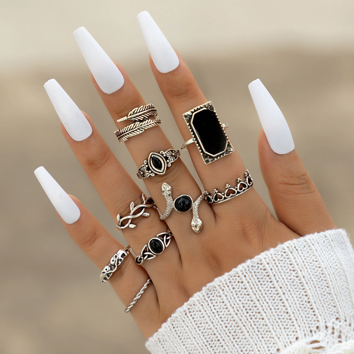 Wholesale Vintage Sun Eye Arrow Moon Sapphire Ring Set
