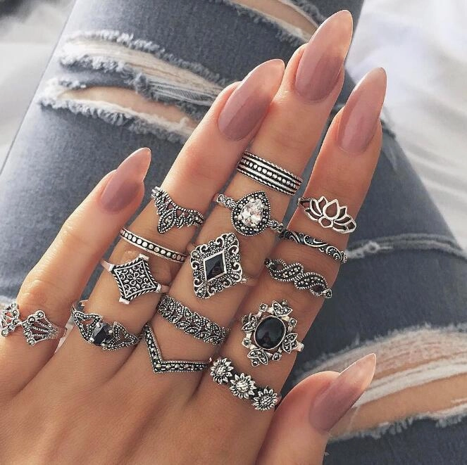 Wholesale Vintage Sun Eye Arrow Moon Sapphire Ring Set
