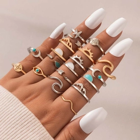 Wholesale Vintage Sun Eye Arrow Moon Sapphire Ring Set