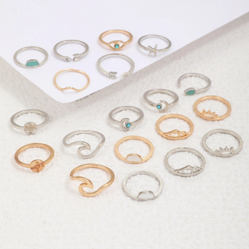 Wholesale Vintage Sun Eye Arrow Moon Sapphire Ring Set