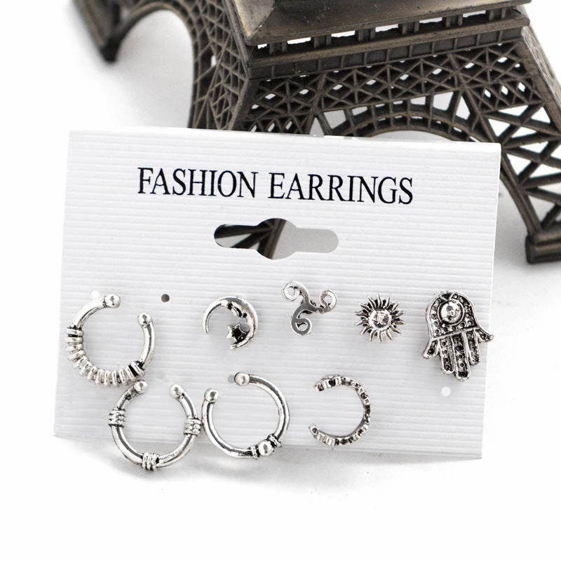 Wholesale Vintage Sun Moon Set of Eight Earrings