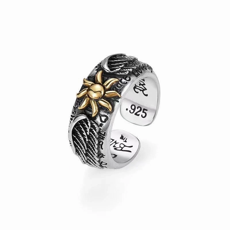 Wholesale Vintage Sunflower Angel Wing Open Ring for Men