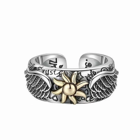 Wholesale Vintage Sunflower Angel Wing Open Ring for Men