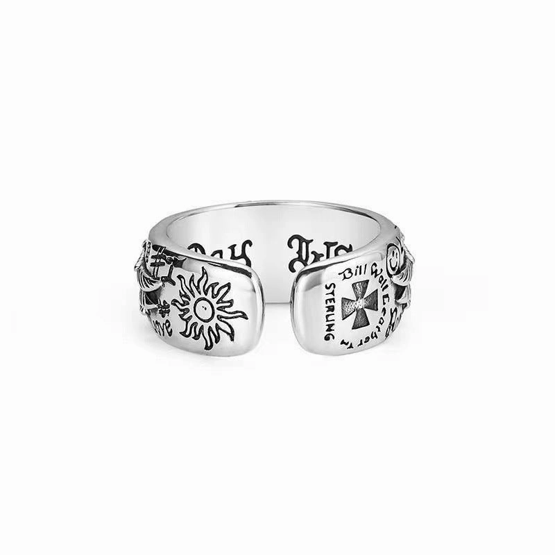 Wholesale Vintage Sunflower Angel Wing Open Ring for Men
