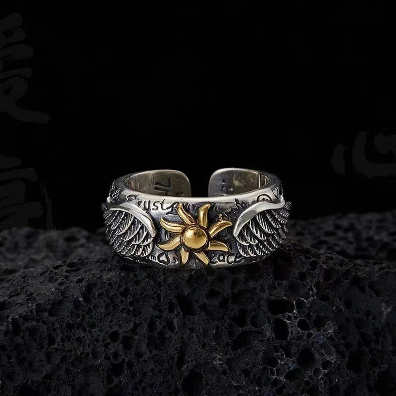Wholesale Vintage Sunflower Angel Wing Open Ring for Men