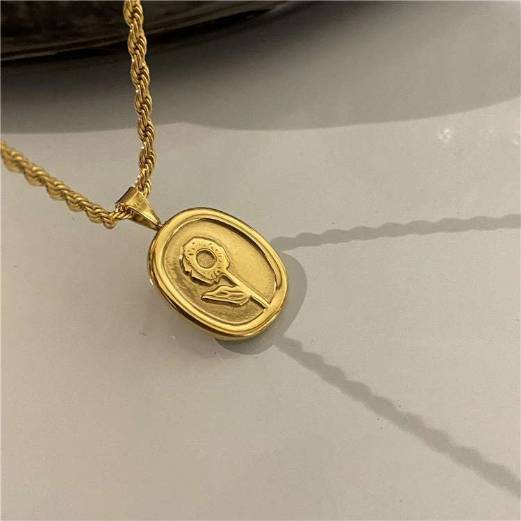 Wholesale Vintage Sunflower Titanium Steel Necklaces