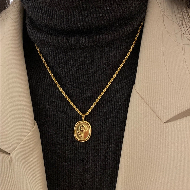 Wholesale Vintage Sunflower Titanium Steel Necklaces