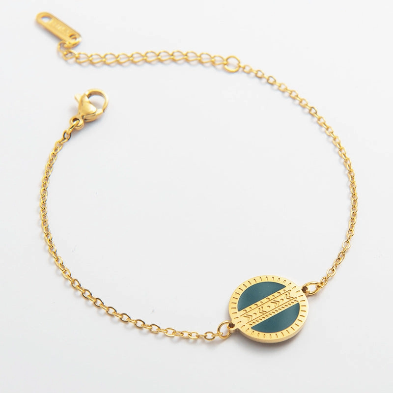 Wholesale Vintage Textured Titanium Steel Round Pendant Bracelet