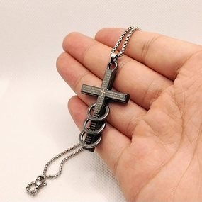 Wholesale Vintage Three Ring Cross Pendant Necklace