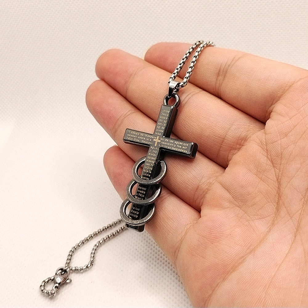 Wholesale Vintage Three Ring Cross Pendant Necklace