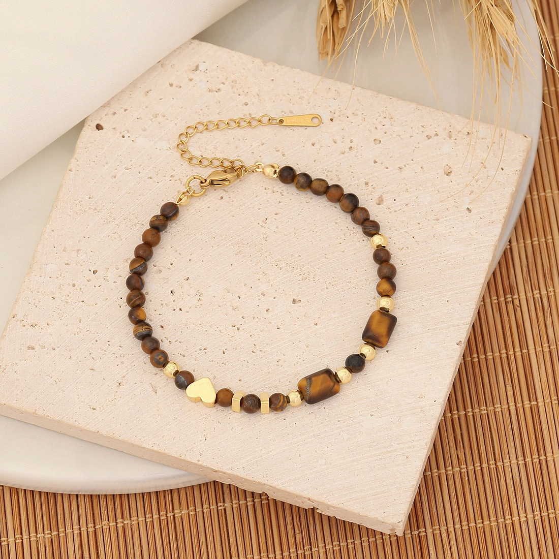 Wholesale Vintage Tiger Eye Stone Beaded Necklace Bracelet Earrings Set