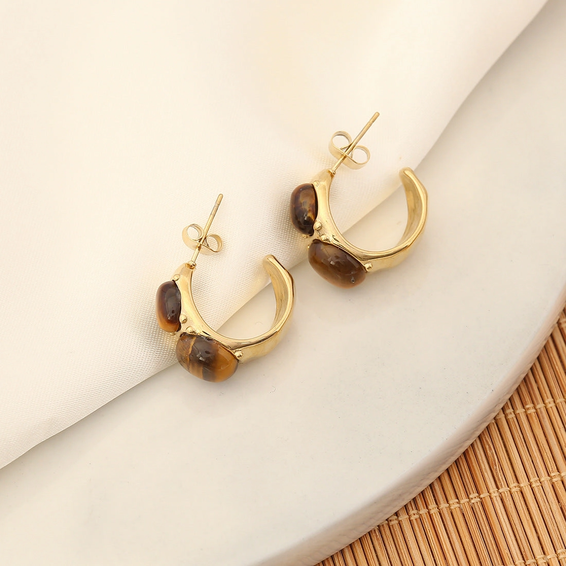 Wholesale Vintage Tiger Eye Stone Beaded Necklace Bracelet Earrings Set