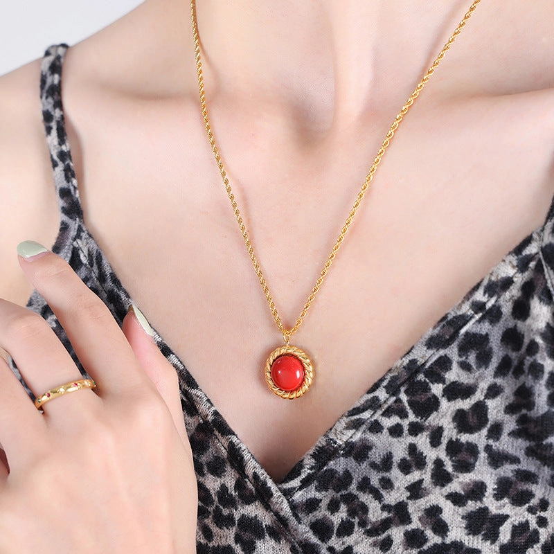 Wholesale Vintage Tiger Eye Stone Red Turquoise Necklace Earrings Jewelry Set