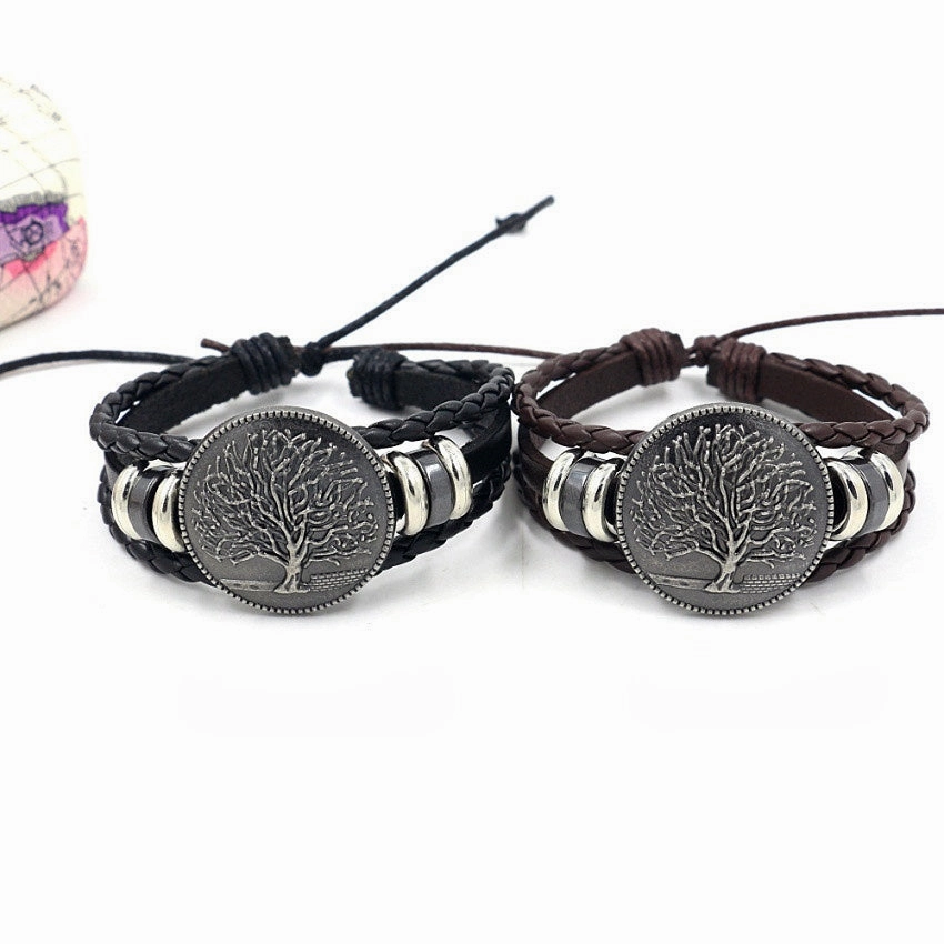 Wholesale Vintage Tree of Life Leather Beaded Bracelet