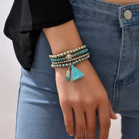 Wholesale Vintage Turquoise Alloy Beaded Bracelet Set of Four