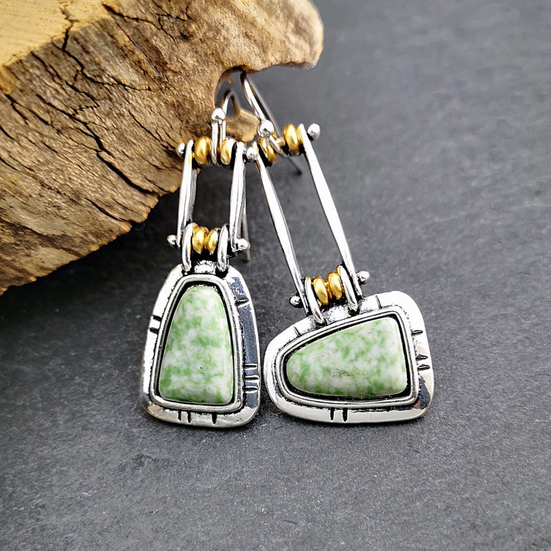 Wholesale Vintage Turquoise Emerald Gemstone Metal Earrings