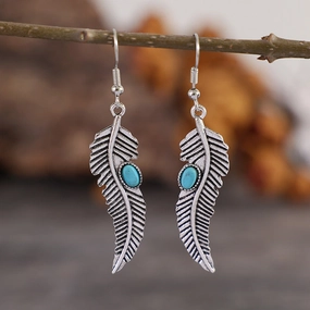 Wholesale Vintage Turquoise Feather Alloy Earrings