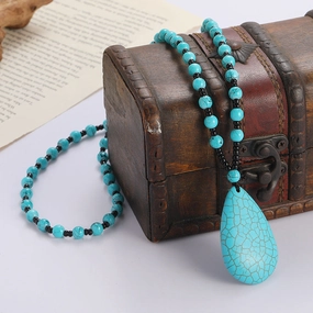 Wholesale Vintage Turquoise Water Drop Pendant Necklaces