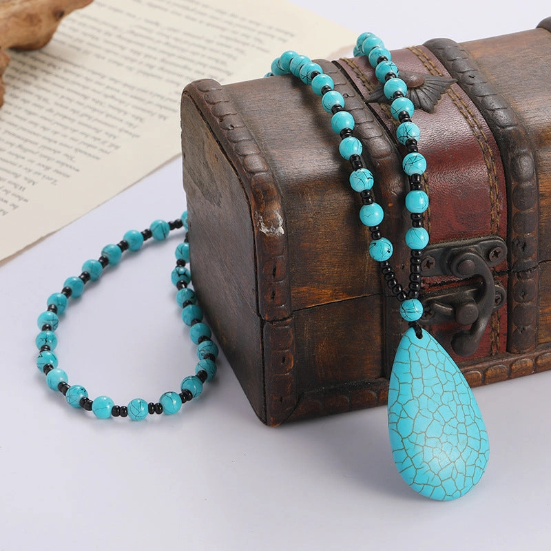 Wholesale Vintage Turquoise Water Drop Pendant Necklaces